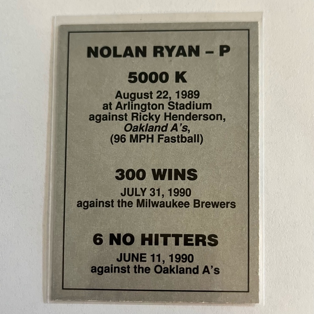 Nolan Ryan Autographed 300 Wins Card in Fantastic Condition
